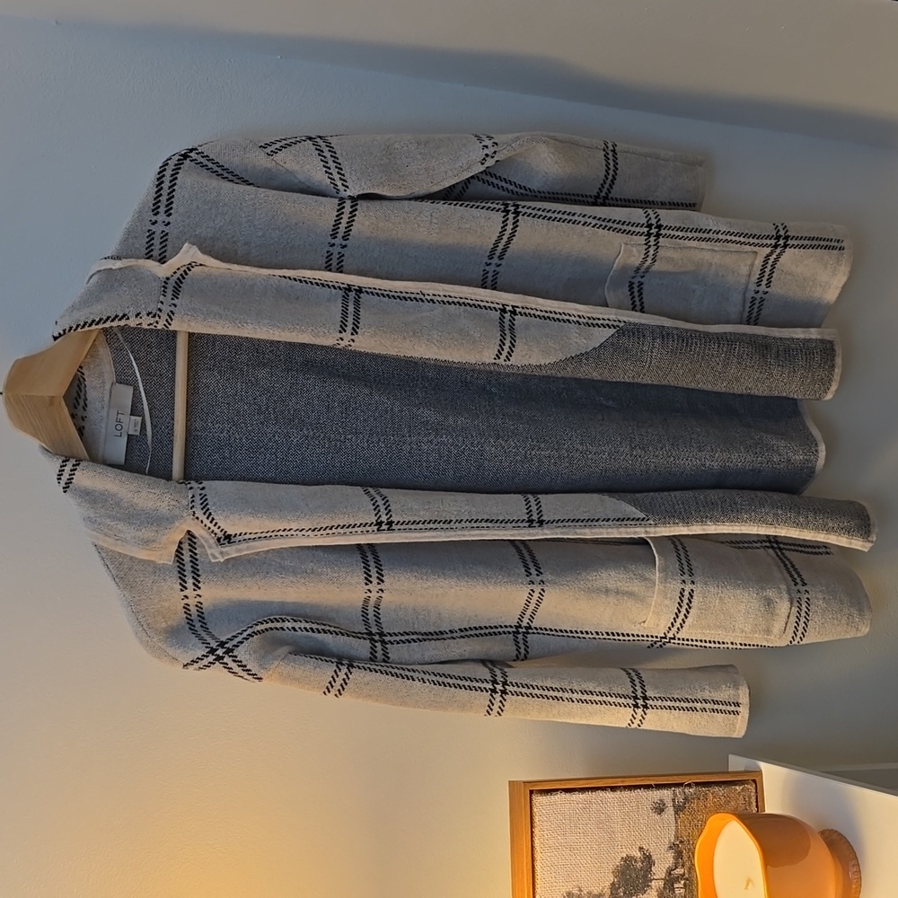 LOFT Plaid Open Front Cardigan 100% Cotton Size Small